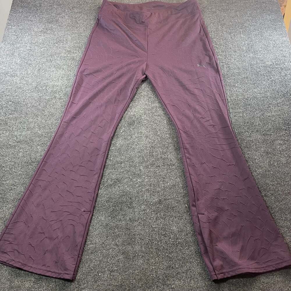 Puma Women's Purple Embossed All-Over Logo Flare Pants Activewear XL